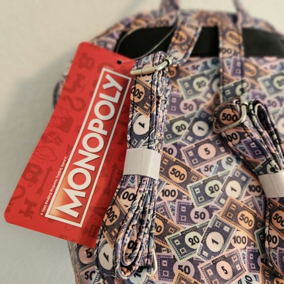 Hasbro Gaming Monopoly Money Mini Backpack Shoulder Bag‎ Casino Purse NWT - Picture 8 of 9